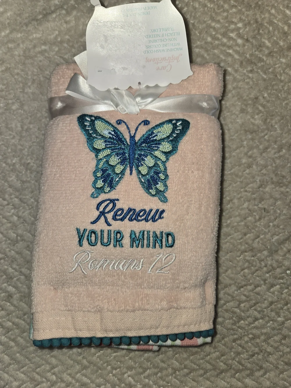 Inspirational Butterflies & Scripture Hand Towel - Peach Set